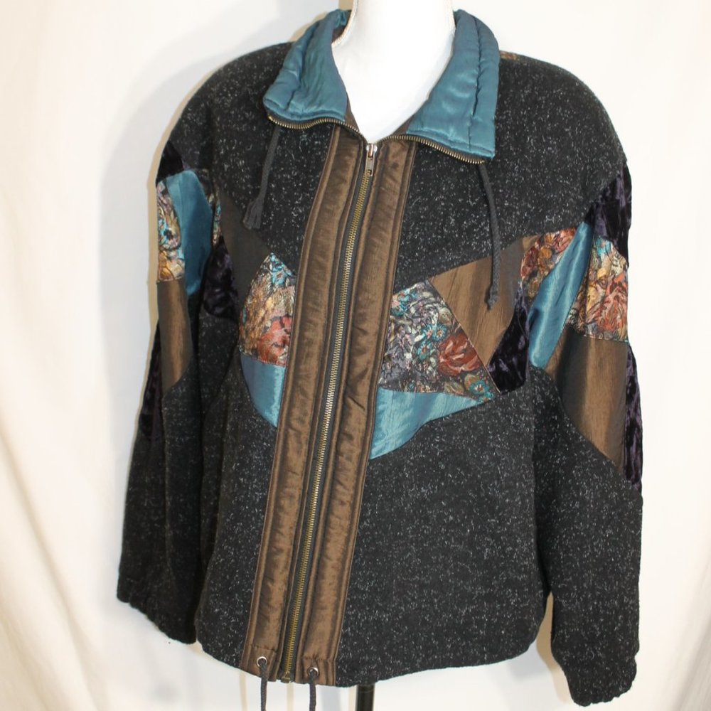 VTG. ROCK CREEK Black & Bronze Jacket Size Large Patchwork Full Zipper Pockets